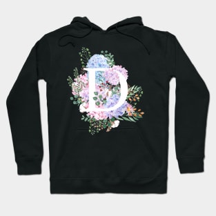 botanical monogram alphabet D hydrangea flowers Hoodie